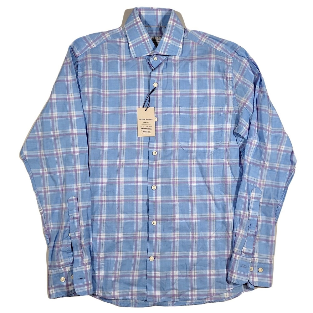 Peter Millar Kenton Shirt Mens Small Blue Summer Soft Plaid Classic Fit $148 NEW